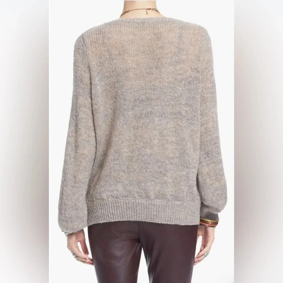 Free People 'Karina' Slouchy Faux Wrap Front Puff Sleeves Sweater Oversized - Picture 5 of 13